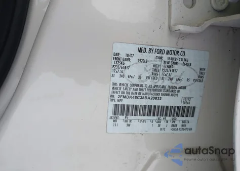 2008 Ford Edge Sel z USA, uszkodzony, nr VIN 2FMDK48C38BA20833